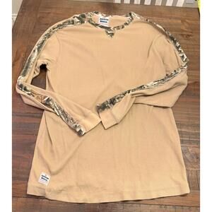 American Worker Shirt Mens XL Tan Thermal Waffle Knit Camo Trim Long Sleeve